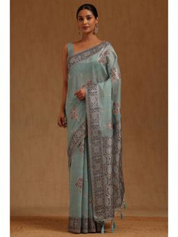Soch - Blue Chanderi Handloom Saree With Unstitched Blouse