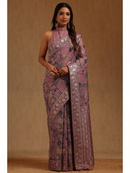 Soch - Lavender Chanderi Handloom Saree With Unstitched Blouse