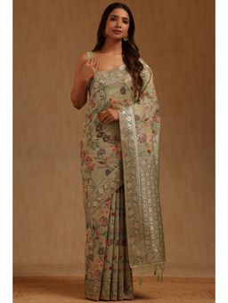 Soch - Green Chanderi Handloom Saree With Unstitched Blouse