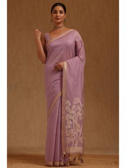 Soch - Lavender Chanderi Handloom Saree With Unstitched Blouse