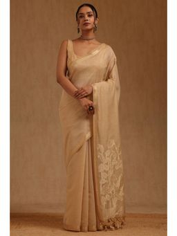 Soch - Beige Chanderi Handloom Saree With Unstitched Blouse