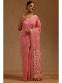Soch - Pink Chanderi Handloom Saree With Unstitched Blouse