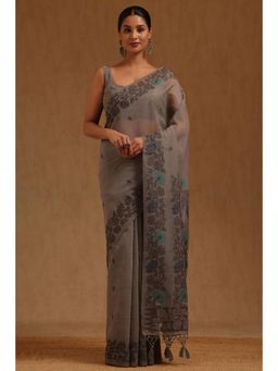 Soch - Grey Chanderi Handloom Saree With Unstitched Blouse