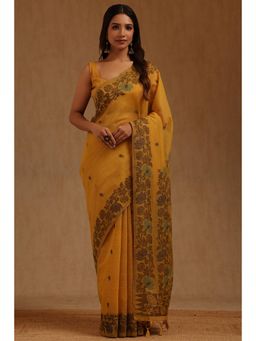 Soch - Yellow Chanderi Handloom Saree With Unstitched Blouse