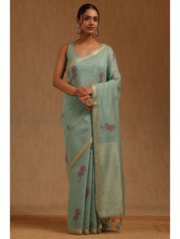 Soch - Blue Chanderi Handloom Saree With Unstitched Blouse