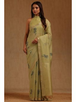 Soch - Green Chanderi Handloom Saree With Unstitched Blouse
