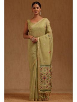 Soch - Green Chanderi Handloom Saree With Unstitched Blouse