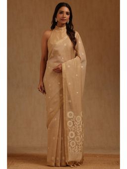 Soch - Beige Chanderi Handloom Saree With Unstitched Blouse