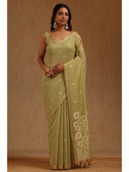 Soch - Green Chanderi Handloom Saree With Unstitched Blouse