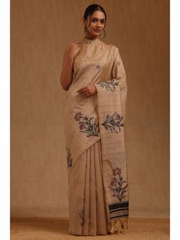 Soch - Beige Tussar Handloom Saree With Unstitched Blouse