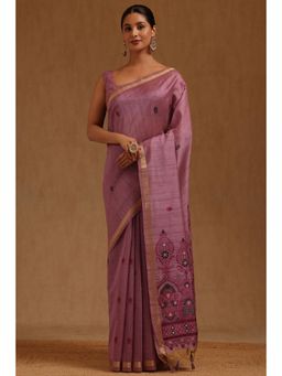 Soch - Purple Tussar Handloom Saree With Unstitched Blouse