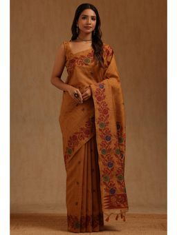 Soch - Brown Tussar Handloom Saree With Unstitched Blouse
