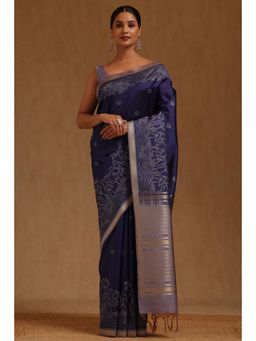 Soch - Blue Tussar Handloom Saree With Unstitched Blouse