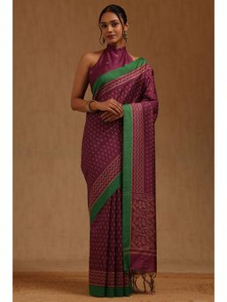 Soch - Purple Tussar Handloom Saree With Unstitched Blouse