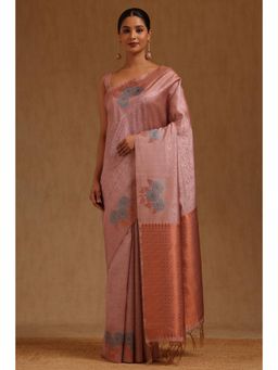Soch - Pink Tussar Handloom Saree With Unstitched Blouse