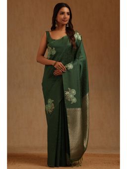 Soch - Green Tussar Handloom Saree With Unstitched Blouse