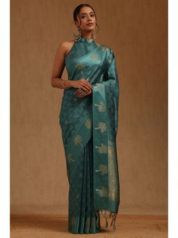 Soch - Blue Tussar Handloom Saree With Unstitched Blouse
