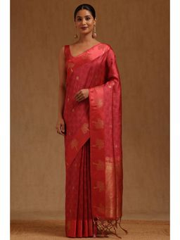 Soch - Red Tussar Handloom Saree With Unstitched Blouse