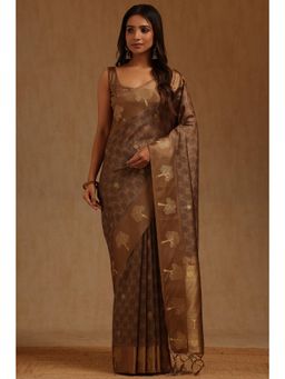 Soch - Brown Tussar Handloom Saree With Unstitched Blouse