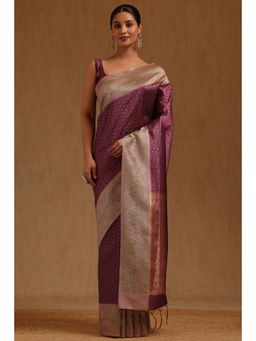 Soch - Purple Tussar Handloom Saree With Unstitched Blouse