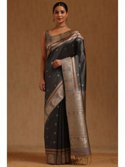 Soch - Grey Tussar Handloom Saree With Unstitched Blouse