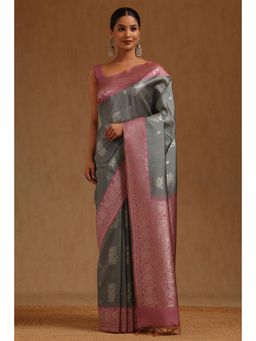 Soch - Grey Tussar Handloom Saree With Unstitched Blouse