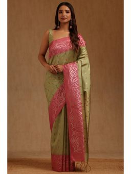 Soch - Green Tussar Handloom Saree With Unstitched Blouse