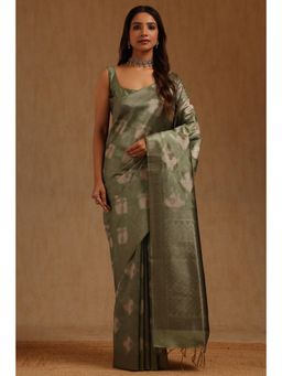 Soch - Olive Tussar Handloom Saree With Unstitched Blouse