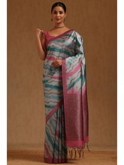 Soch - Pink Tussar Handloom Saree With Unstitched Blouse