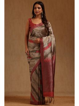 Soch - Maroon Tussar Handloom Saree With Unstitched Blouse