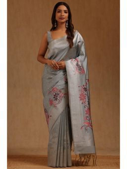 Soch - Grey Tussar Handloom Saree With Unstitched Blouse