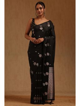 Soch - Black Tussar Handloom Saree With Unstitched Blouse