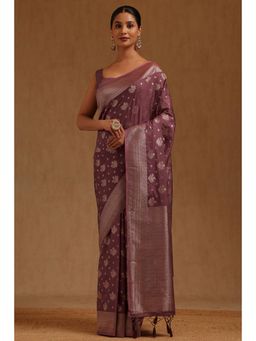 Soch - Purple Silk Blend Handloom Saree With Unstitched Blouse