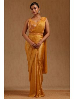 Soch - Mustard Organza Ready To Wear Saree With Belt & Stitched Blouse