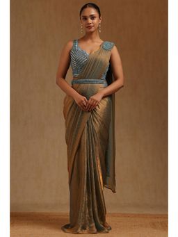 Soch - Multi-Color Organza Ready To Wear Saree With Belt & Stitched Blouse