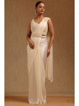 Soch - Cream Organza Ready To Wear Saree With Belt & Stitched Blouse