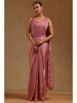 Soch - Pink Organza Ready To Wear Saree With Belt & Stitched Blouse