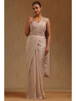 Soch - Beige Organza Ready To Wear Saree With Belt & Stitched Blouse