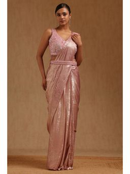 Soch - Pink Poly Silk Ready To Wear Saree With Belt & Stitched Blouse