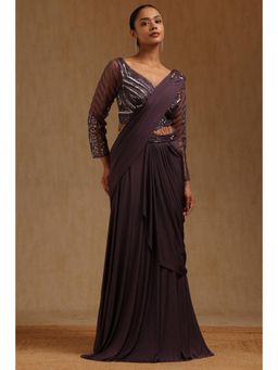 Soch - Purple Spandex Ready To Wear Saree With Stitched Blouse