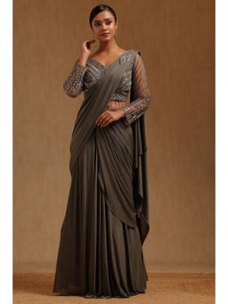 Soch - Olive Spandex Ready To Wear Saree With Stitched Blouse