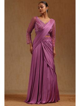 Soch - Lavender Spandex Ready To Wear Saree With Stitched Blouse