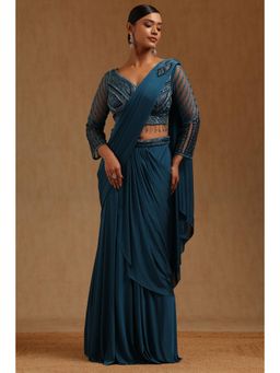 Soch - Teal Spandex Ready To Wear Saree With Stitched Blouse