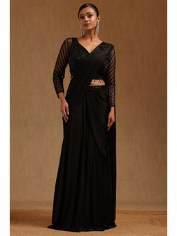 Soch - Black Spandex Ready To Wear Saree With Stitched Blouse