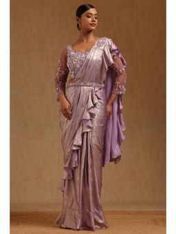 Soch - Lavender Poly Silk Ready To Wear Saree With Belt & Stitched Blouse