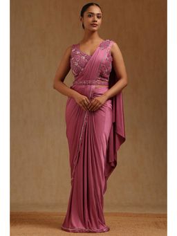 Soch - Pink Spandex Ready To Wear Saree With Belt & Stitched Blouse