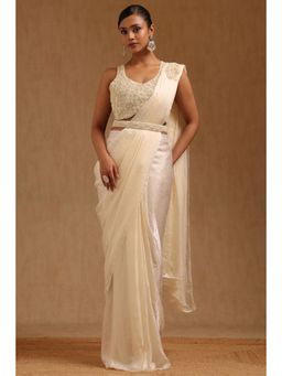 Soch - Cream Organza Ready To Wear Saree With Belt & Stitched Blouse