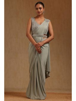 Soch - Grey Spandex Ready To Wear Saree With Belt & Stitched Blouse