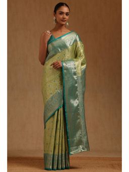 Soch - Green Silk Handloom Saree With Unstitched Blouse