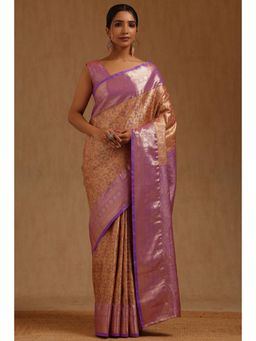 Soch - Peach Silk Handloom Saree With Unstitched Blouse